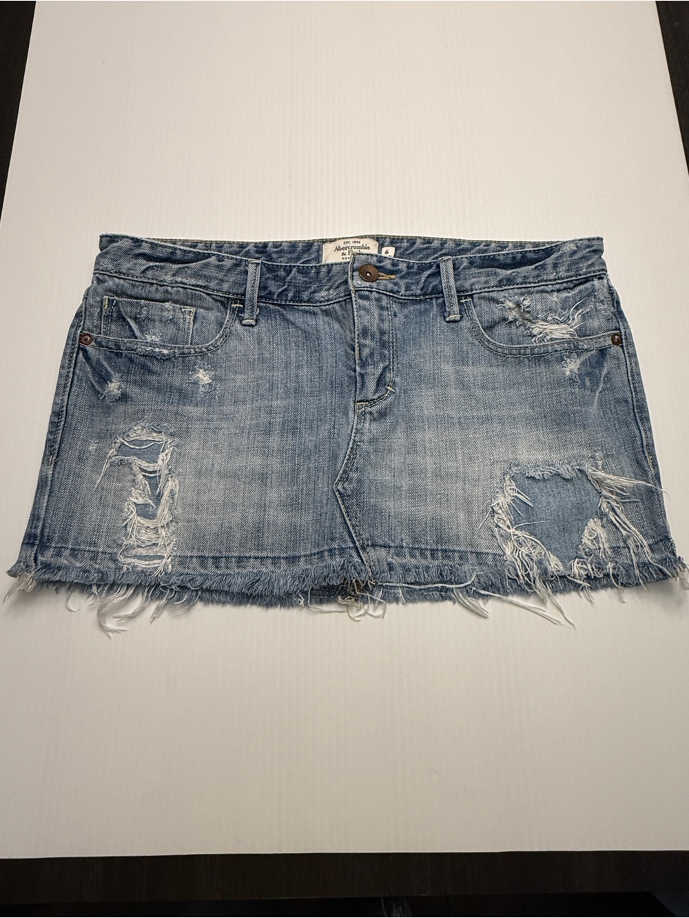 Abercrombie & Fitch Distressed Light Blue Denim Mini Skirt